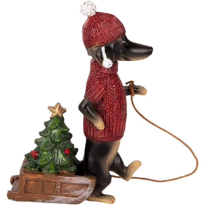 Decoración Perro Teckel Clayre & Eef 6PR5305 8x4x13 cm Marrón Rojo