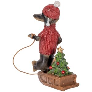 Decoración Perro Teckel Clayre & Eef 6PR5305 8x4x13 cm Marrón Rojo