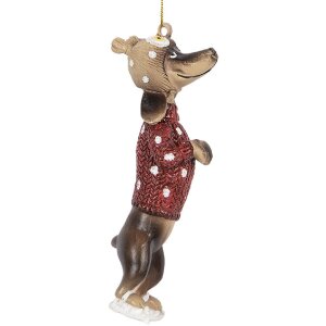 Clayre & Eef 6PR5306 Adorno Colgante Perro 4x3x10 cm Marrón Rojo