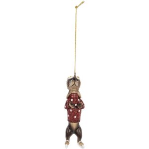 Clayre & Eef 6PR5306 Adorno Colgante Perro 4x3x10 cm Marrón Rojo