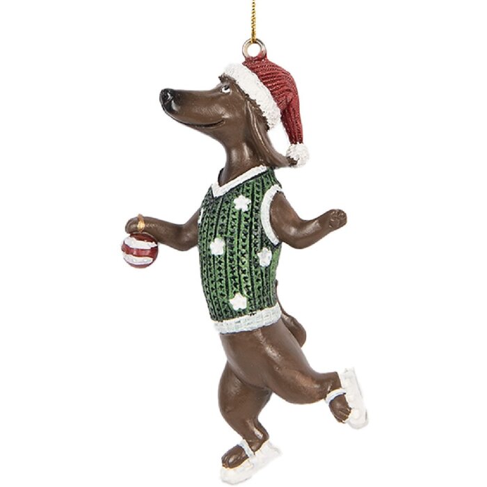 Clayre & Eef 6PR5307 Colgante decorativo Perro Marrón y Verde 6x3x10 cm