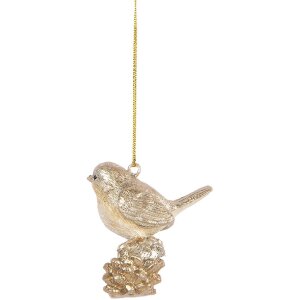 Adorno Colgante Pájaro Clayre & Eef 6PR5660 6x3x6 cm Beige-dorado