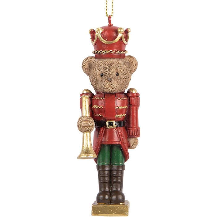 Clayre & Eef 6PR5663 Adorno Colgante Oso 4x4x11 cm Marrón-Rojo
