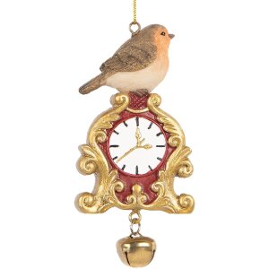 Clayre & Eef 6PR5664 Adorno colgante pájaro 6x3x11 cm Marrón