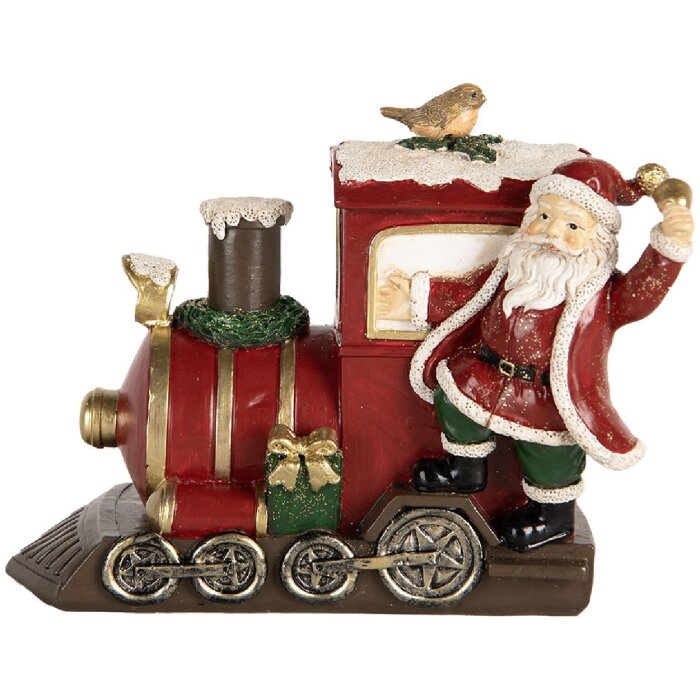 Clayre & Eef 6PR5669 Decoración Papá Noel con Locomotora 16x10x13 cm Rojo