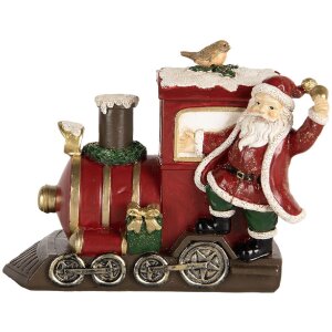 Clayre & Eef 6PR5669 Decoración Papá Noel con Locomotora 16x10x13 cm Rojo