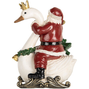 Clayre & Eef 6PR5671 Decoración Papá Noel sobre un Cisne 13x10x16 cm Rojo y Blanco