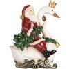 Clayre & Eef 6PR5671 Decoración Papá Noel sobre un Cisne 13x10x16 cm Rojo y Blanco