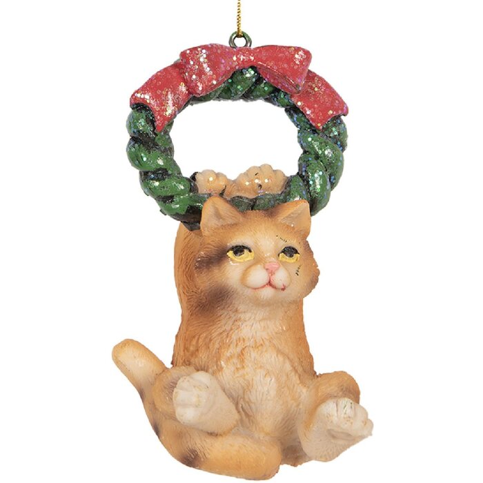 Clayre & Eef 6PR5312 Adorno Colgante Gato 6x5x9 cm Marrón y Verde