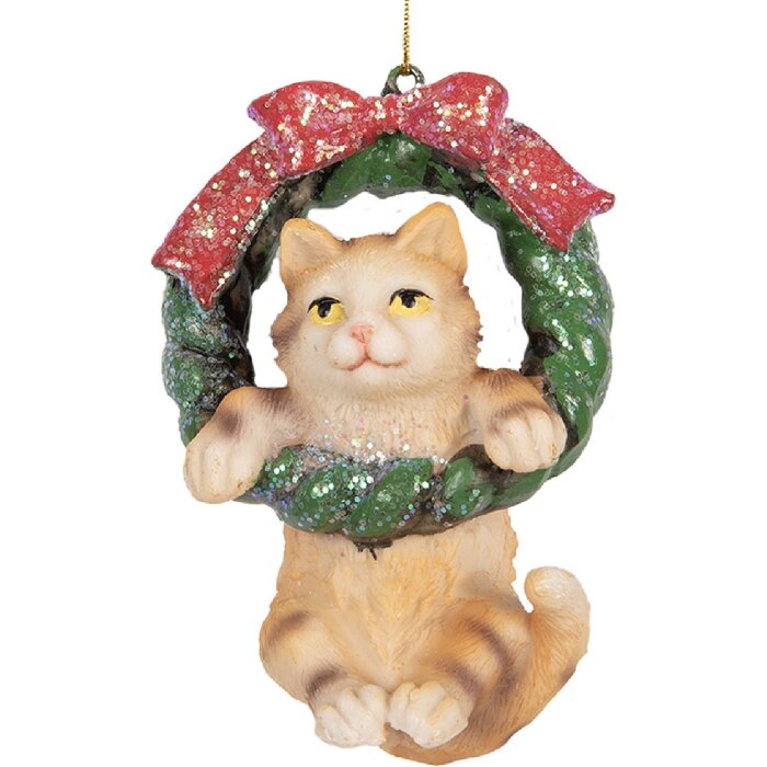 Adorno de gato Clayre & Eef 6PR5314 6x5x9 cm Marrón y Verde