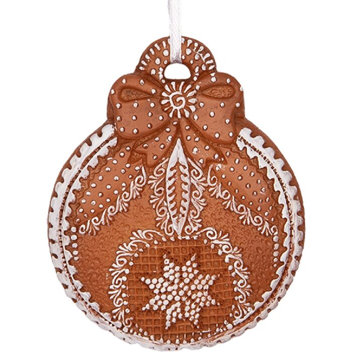 Clayre & Eef 6PR5317 Adorno para Árbol de Navidad Bola 8x2x10 cm Marrón y Blanco