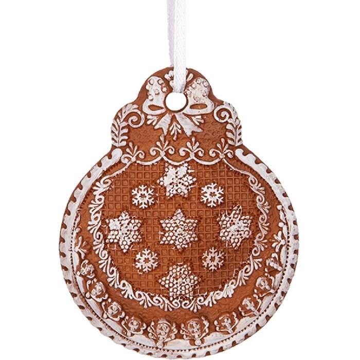 Clayre & Eef 6PR5319 Adorno para Colgar Bola de Navidad 8x2x10 cm Marrón Blanco
