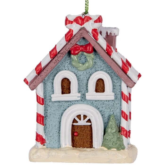 Adorno de Navidad Clayre & Eef 6PR5326 Casa 6x4x8 cm Azul Blanco