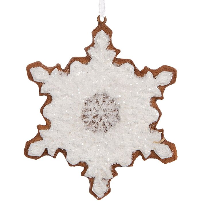 Clayre & Eef 6PR5357 Adorno Colgante Copo de Nieve 9x1x10 cm Blanco Marrón