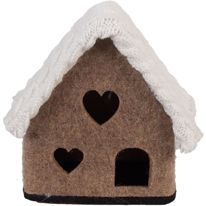 Casa de fieltro decorativa Clayre & Eef 66306 13x10x13 cm Marrón Blanco