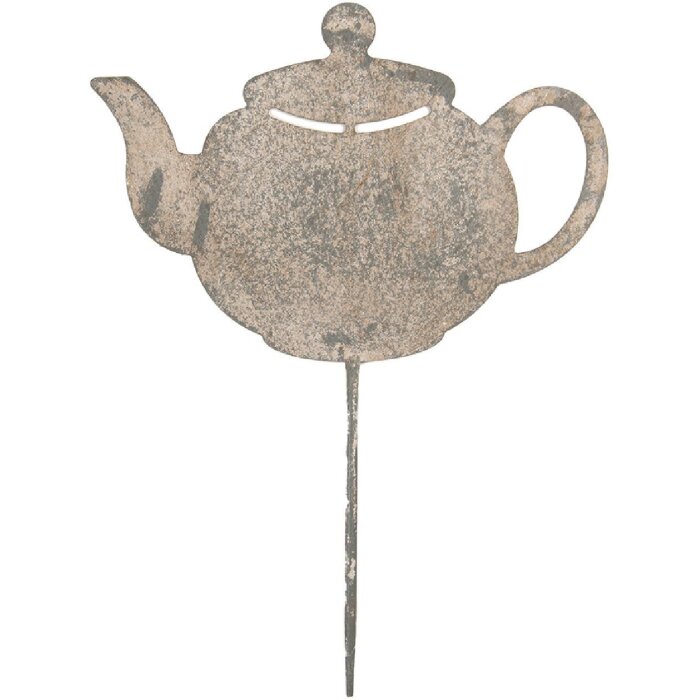 Decoración de jardín Clayre & Eef 6Y5831 Tetera 26x1x35 cm Gris Beige