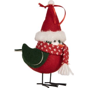 Decoración Pájaro Clayre & Eef 11x7x12 cm Rojo y Negro