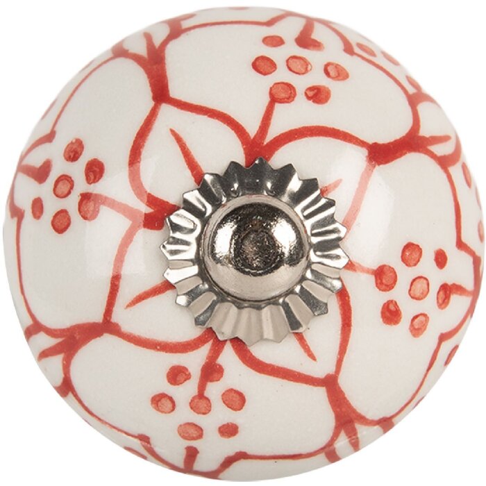 Pomo de puerta Clayre & Eef 66435 Blanco y Rojo Ø 4x4 cm