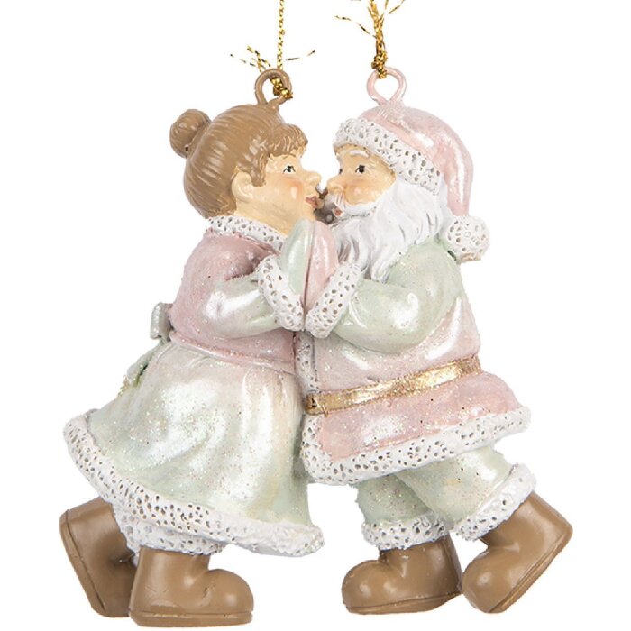 Clayre & Eef 6PR5656 Adorno Colgante Papá Noel con Señora 7x4x8 cm Rosa y Verde
