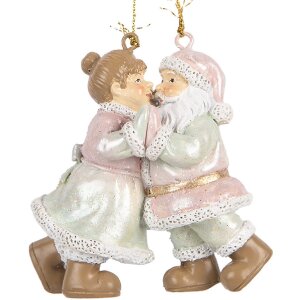 Clayre & Eef 6PR5656 Adorno Colgante Papá Noel con Señora 7x4x8 cm Rosa y Verde