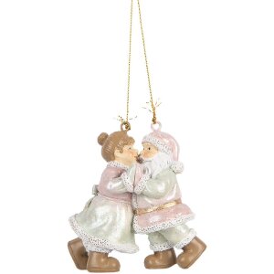 Clayre & Eef 6PR5656 Adorno Colgante Papá Noel con Señora 7x4x8 cm Rosa y Verde