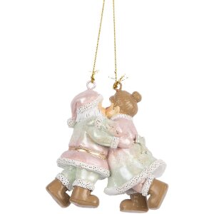 Clayre & Eef 6PR5656 Adorno Colgante Papá Noel con Señora 7x4x8 cm Rosa y Verde