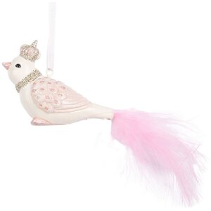 Clayre & Eef 6PR5657 Adorno Colgante Pájaro 8x5x5 cm Blanco/Rosa