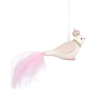 Clayre & Eef 6PR5657 Adorno Colgante Pájaro 8x5x5 cm Blanco/Rosa