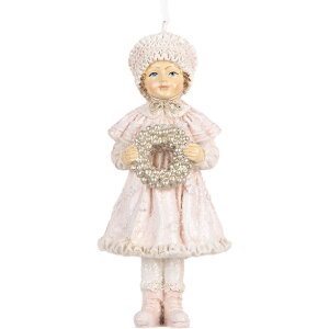 Clayre & Eef 6PR5658 Adorno Colgante Niño Rosa 5x4x11 cm