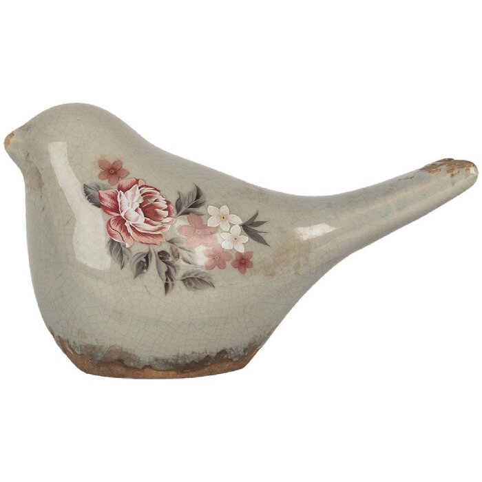 Clayre & Eef 6CE2243S Decoración Pájaro 16x7x9 cm Gris Rosa