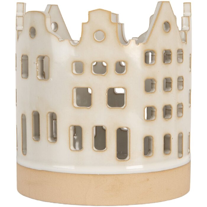 Clayre & Eef 6CE2346 Candelabro Casas Beige-Marrón Ø 11x11 cm