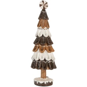Clayre & Eef 6PR5819 Decoración Árbol de Navidad Ø 12x39 cm Marrón-Blanco