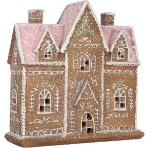 Casa decorativa con LED Clayre & Eef 6PR5857 21x8x20 cm Marrón Rosa