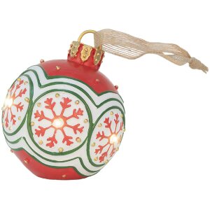 Clayre & Eef 6PR5859 Adorno para Colgar Bola de Navidad con LED Ø 12x14 cm