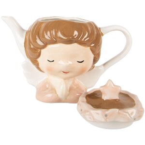 Clayre & Eef 6CETE0184 Tetera 21x12x16 cm Beige-Rosa / 650 ml