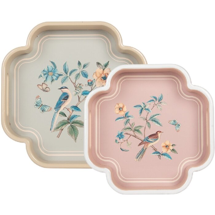 Clayre & Eef 6H2461 Bandeja Decorativa (Set de 2) Beige Rosa 30x30/24x24 cm