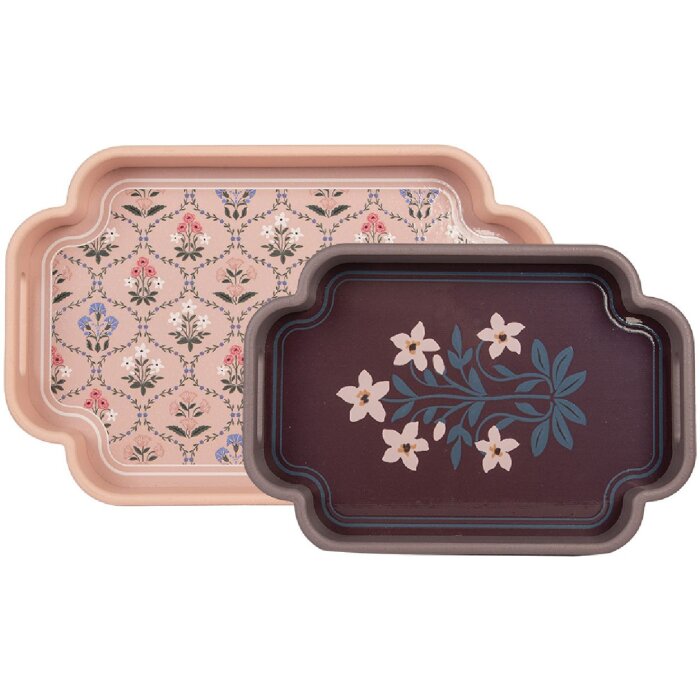 Clayre & Eef 6H2463 Set de Bandejas Decorativas 2 Rosa Violeta 46x30x5 cm / 35x24x5 cm