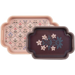 Clayre & Eef 6H2463 Set de Bandejas Decorativas 2 Rosa Violeta 46x30x5 cm / 35x24x5 cm