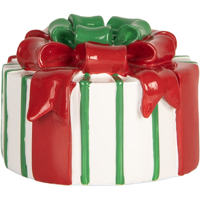 Clayre & Eef 6PR5774 Candelabro 12x11x7 cm Blanco con toques rojos