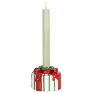 Clayre & Eef 6PR5774 Candelabro 12x11x7 cm Blanco con toques rojos