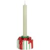 Clayre & Eef 6PR5774 Candelabro 12x11x7 cm Blanco con toques rojos
