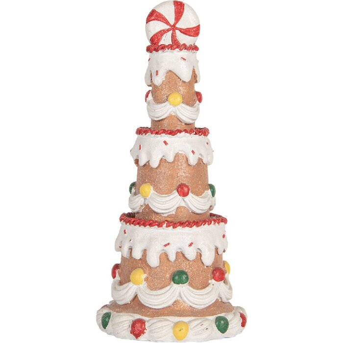 Clayre & Eef 6PR5779 Tarta Decorativa Ø 10x22 cm Marrón-Blanco