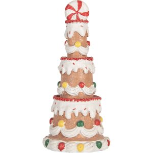 Clayre & Eef 6PR5779 Tarta Decorativa Ø 10x22 cm Marrón-Blanco