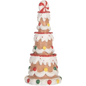 Clayre & Eef 6PR5779 Tarta Decorativa Ø 10x22 cm Marrón-Blanco
