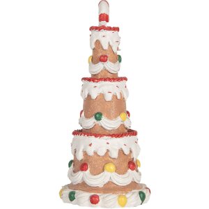 Clayre & Eef 6PR5779 Tarta Decorativa Ø 10x22 cm Marrón-Blanco