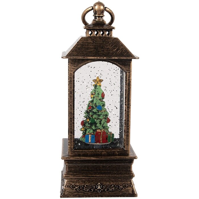 Linterna decorativa Clayre & Eef 66408 con árbol de Navidad 8x8x20 cm