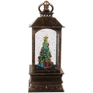 Linterna decorativa Clayre & Eef 66408 con árbol de Navidad 8x8x20 cm