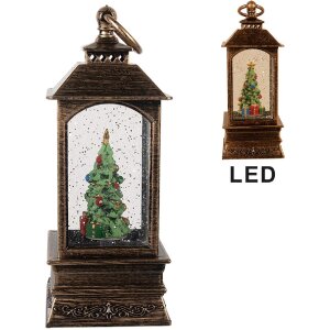 Linterna decorativa Clayre & Eef 66408 con árbol de Navidad 8x8x20 cm