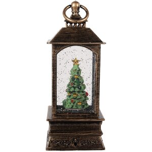 Linterna decorativa Clayre & Eef 66408 con árbol de Navidad 8x8x20 cm