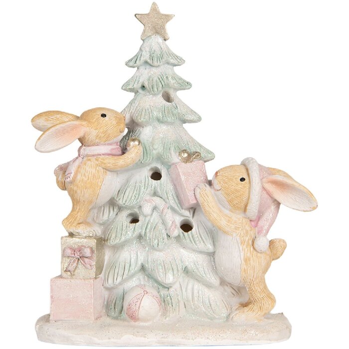 Conejo decorativo con LED Clayre & Eef 6PR5880 14x8x16 cm Marrón y Blanco